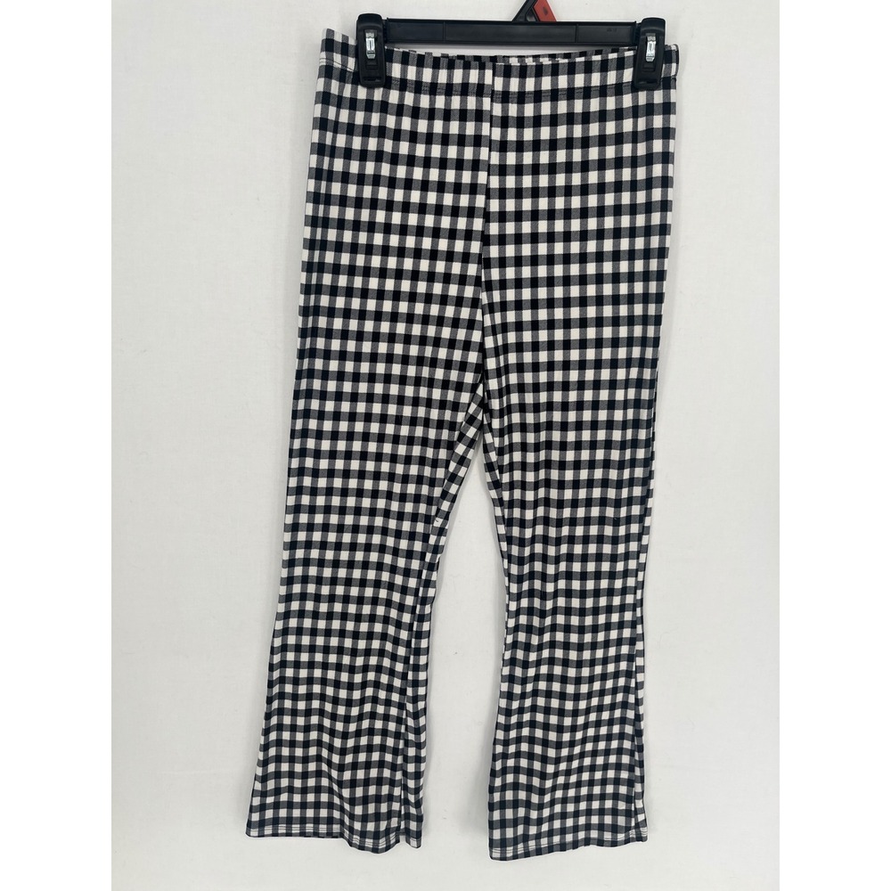 Forever 21 Gingham Plaid Flare Leggings Black White High Rise Stretch Pants L